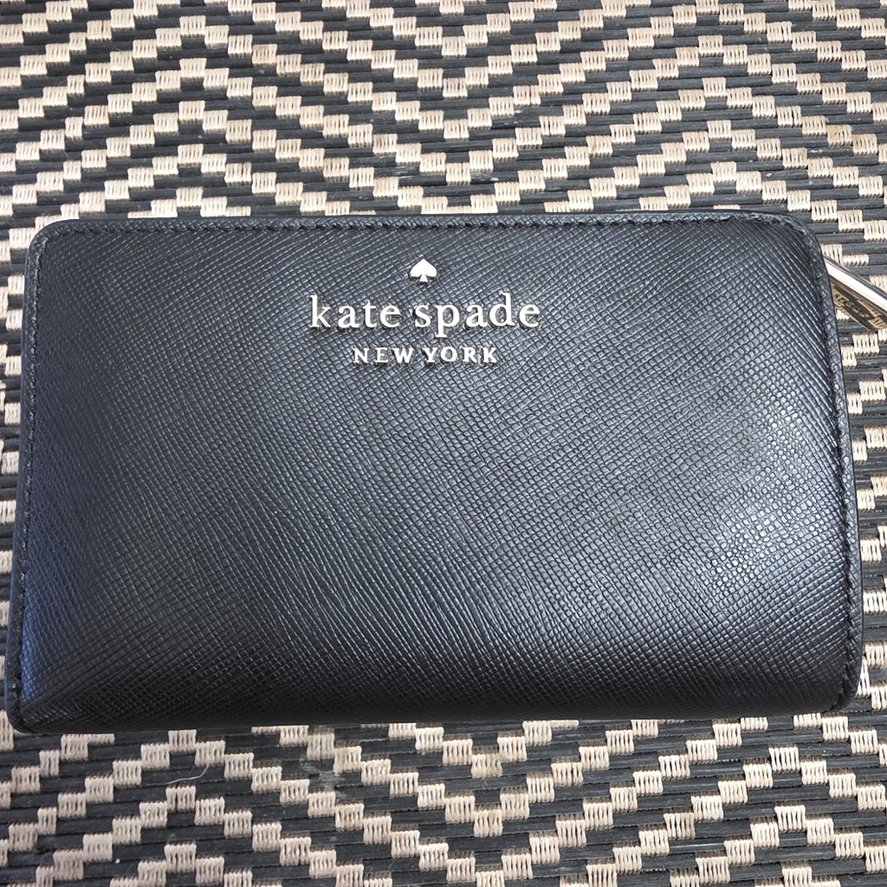 Kate Spade Black Medium Bifold Wallet with Gold Hardware